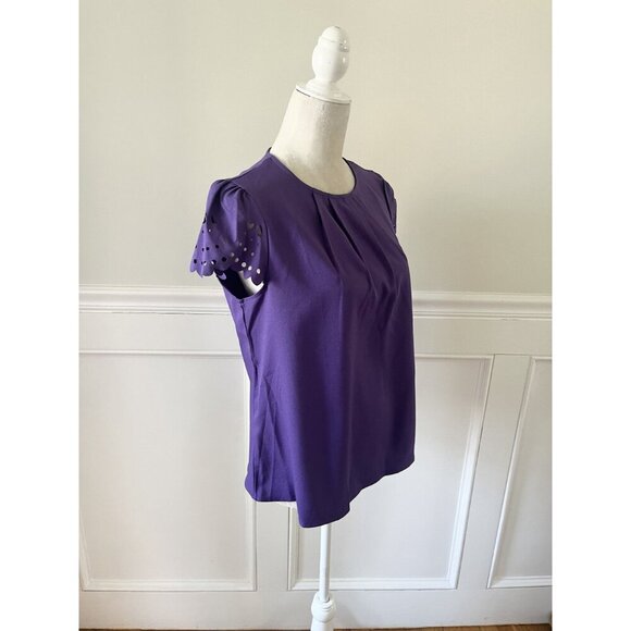 Shein L Purple Laser Cut Sleeve Blouse Pleated Front L - Picture 6 of 13
